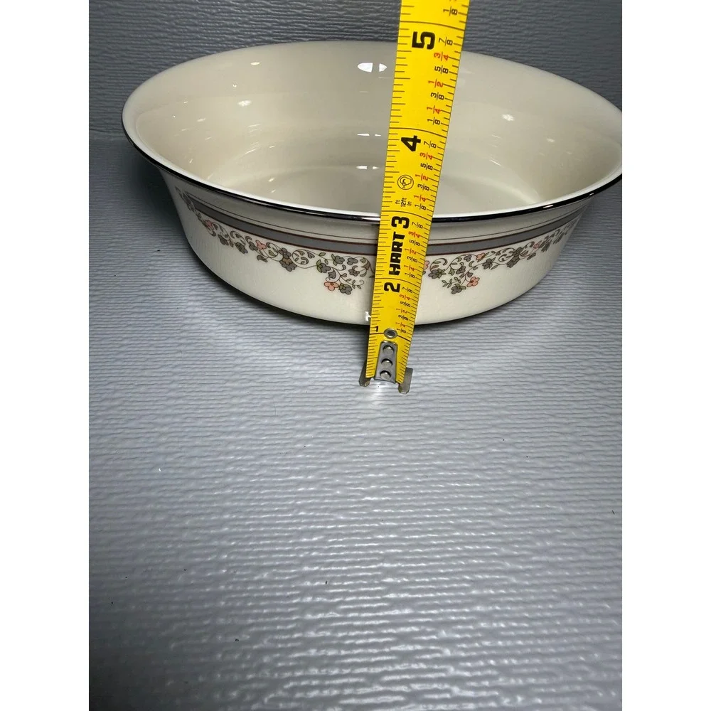Lenox Lace Point Round Vegetable Bowl Platinum Trim Floral Fine China USA 9in